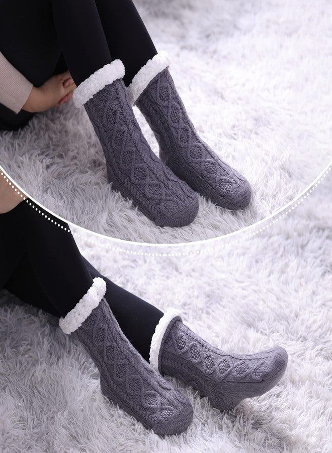 LINEMIN Womens Slipper Socks Winter Warm Fleece Lined Socks Cozy Soft Thick Fuzzy Non Slip Indoor Christmas Socks (Dark Gray Rhombic) - Image 4